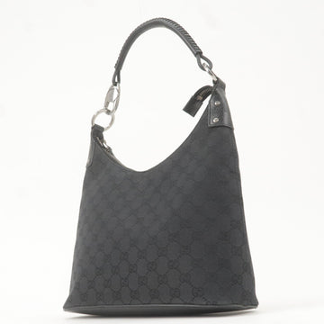 GUCCI EC Monogram Canvas Leather Shoulder Bag Black 115003