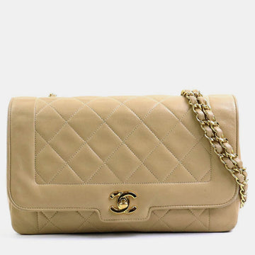 Beige Leather Matelasse Chain Vintage Diana Shoulder Bag