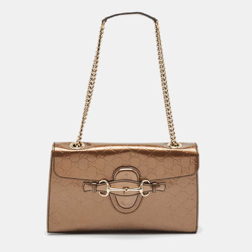 Bronze Guccissima Patent Leather Medium Emily Chain Shoulder Bag