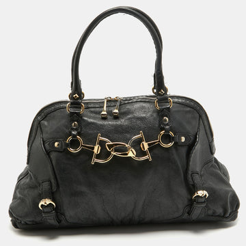 Black Leather Horsebit Nail Shoulder Bag