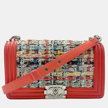 Salmon Pink Multicolor Silver Tweed Leather Boy Bag