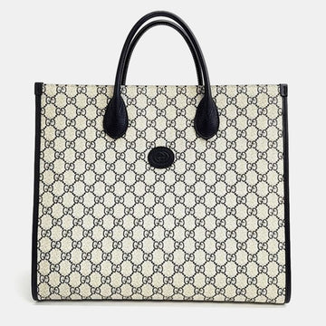Beige Leather Interlocking G Medium Tote Bag