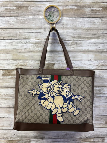 Handbag Luxury Designer By Gucci In Blue & Brown, Size:Large