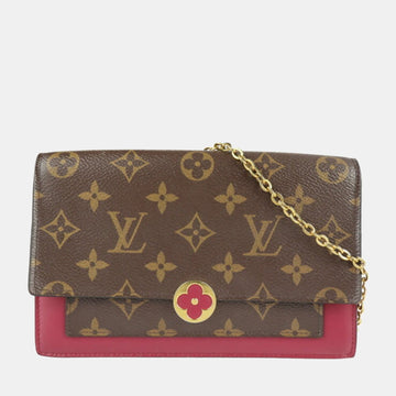 Red/Brown Monogram Canvas and Leather Flore Wallet on Chain