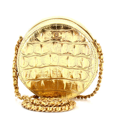 CHANEL Round Clutch with Chain Crocodile Embossed Metallic Calfskin