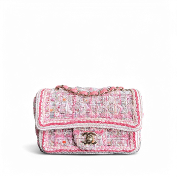Chanel Classic Flap Mini - Tweed Braid Quilted Pink Gold Hardware Series 27