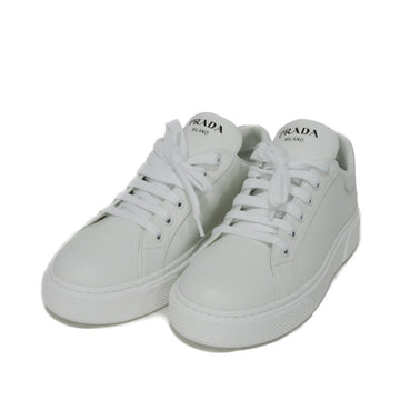 PRADA sneakers 1E621M Calf leather white Plat form logo print low tops Women 38.5 Used