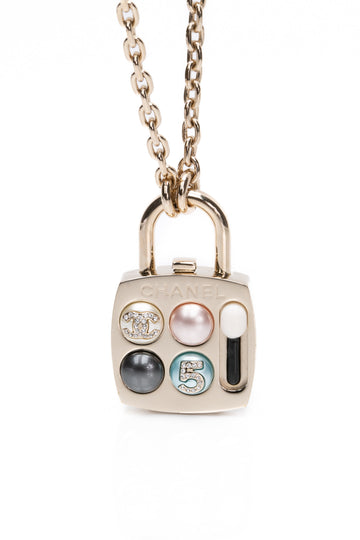 CHANEL 23S Coco Mark Pallet Charm Mirror Padlock Necklace