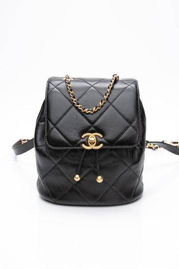 CHANEL 24S Black Quilted Lambskin Enamel and Gold Tone Hardware Backpack