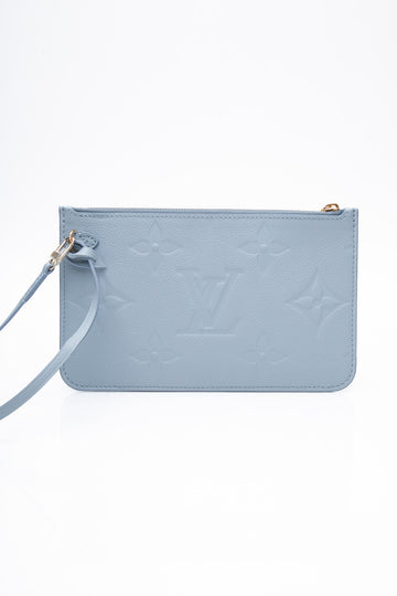 LOUIS VUITTON Blue Hour Empreinte Monogram Giant Neverfull Wristlet (New)