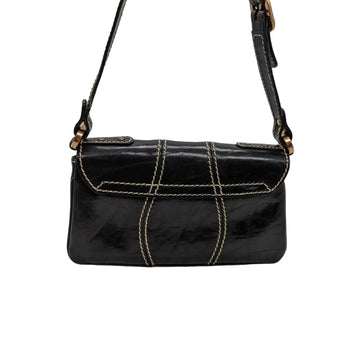 Gucci Vintage Black Leather CS Buckle Detail Shoulder Bag 124259
