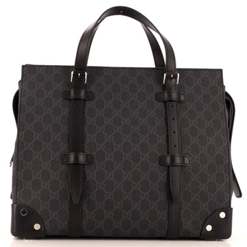 GUCCI Buckle Travel Tote GG Coated Canvas with Leather Large