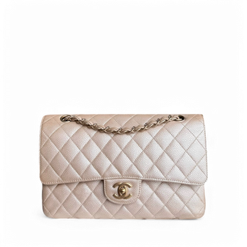 Chanel Classic Flap Medium - Caviar 25CM Quilted Pearl Iridescent Beige Gold Hardware Series 16