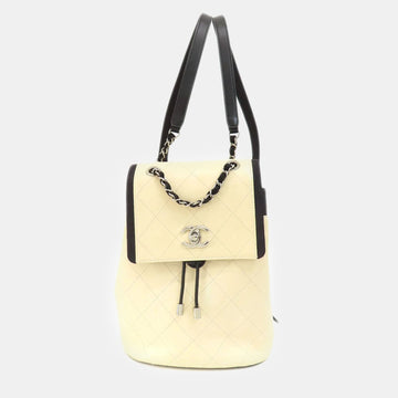 Ivory/Black Crumpled Grained Calfskin Quilted Backpack