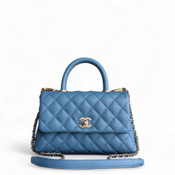 Chanel Coco Handle Small - Caviar 25CM Quilted Blue Gold Hardware Series 25