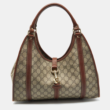 Beige/Brown GG Supreme Canvas and Leather Jackie O Hobo