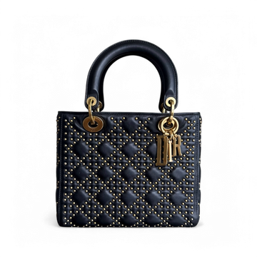 Dior Lady Medium Flap - Studded Calfskin Black Gold Hardware NO STRAP