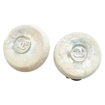 Chanel Coco Mark Earrings Silver White