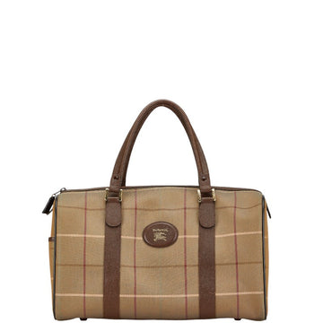 Burberry Check Leather Canvas Boston Bag Travel Bag