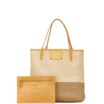 Burberry Logo Canvas Leather Tote Bag