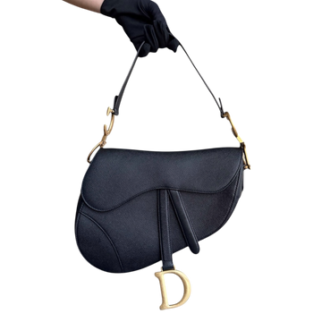 Dior Saddle Medium - Grained Calfskin Black Gold Hardware