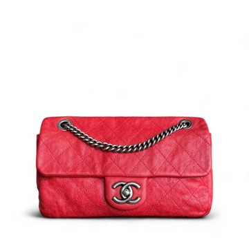 Chanel Easy Flap Medium - Seasonal Flap 25CM Quilted Caviar Red Ruthenium Silver Hardware Series 15