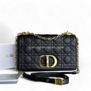 Caro Medium 25CM Cannage Calfskin Black Golden Hardware