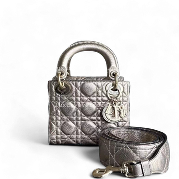 Dior Lady Mini - Cannage Calfskin Metallic Gold Golden Hardware