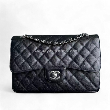 Chanel Classic Flap Jumbo - Caviar Double Flap Quiltd Black Silver Hardware