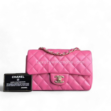Chanel Classic Flap Mini - 20CM Rectangle Quilted Lambskin Barbe Pink Gold Hardware Series 18