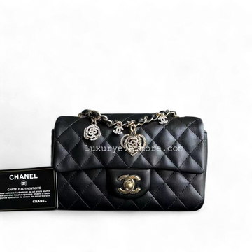 Chanel Classic Flap Mini - 20CM Rectangle Classic Flap Valentine Quilted Lambskin Black Golden Hardware Series 19
