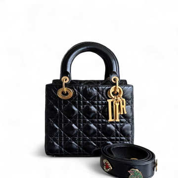 Dior Lady Small - Cannage Glazed Calfskin Black Gold Hardware