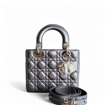 Dior Lady Small MyABC - Cannage Lambskin Metallic Dark Grey Gunmetal Gold Hardware ABC