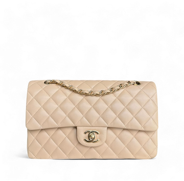 Chanel Classic Flap Medium - 25CM Quilted Lambskin Beige Gold Hardware Series 23