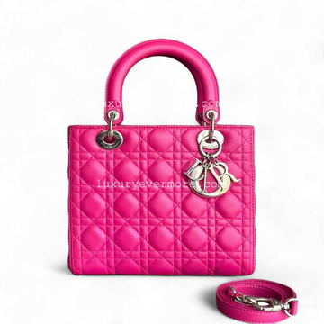 Dior Lady Medium - Cannage Lambskin Hot Pink Golden Hardware