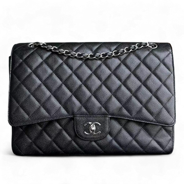 Chanel Classic Flap Maxi - Single Flap 33CM Quilted Caviar Black Silver Hardware