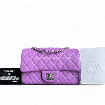 Chanel Classic Flap Mini - 20CM Rectangle Quilted Lambskin Purple Silver Hardware Series 29