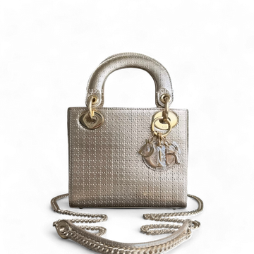 Dior Lady Mini - Metallic Cannage Calfskin Gold Gold Hardware