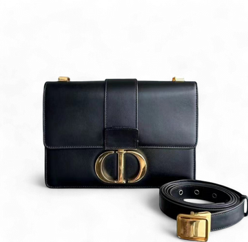 Dior 30 Montaigne - Smooth Calfskin Black Golden Hardware with Strap