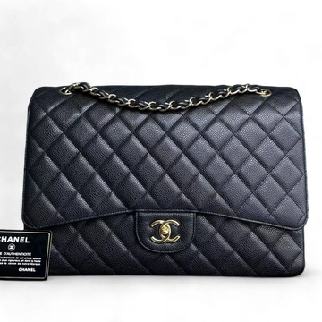 Chanel Classic Flap Maxi - Caviar Single Flap Quilted Black Gold Hardware Series 13