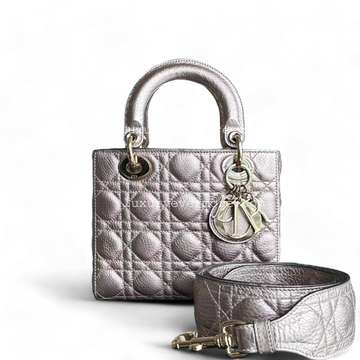 Dior Lady Small - Cannaga Calfskin Metallic Rose Gold Golden Hardware