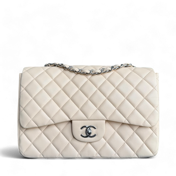 Chanel Classic Flap Jumbo - 30CM Quilted Single Flap Lambskin Beige Silver Hardware Series 13