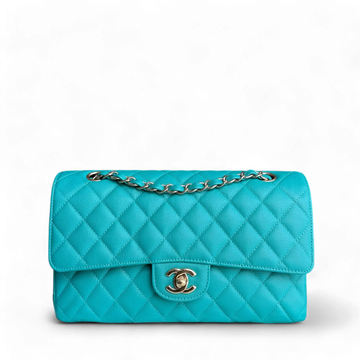 Chanel Classic Flap Medium - Caviar 25CM Quilted Cyan Blue Gold Hardware Series 23