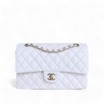 Chanel Classic Flap Medium - Caviar 25CM Quilted Snow White Gold Hardware Series 27