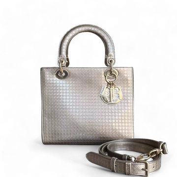 Dior Lady Medium Bag - Metallic Micro Cannage Calfskin Gold Golden Hardware