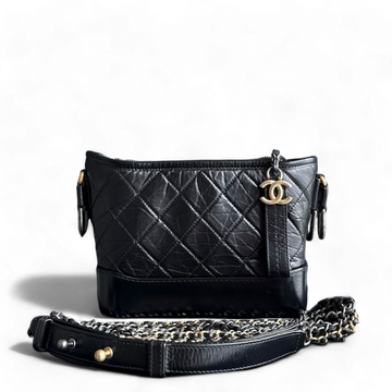 Chanel Gabrielle Small - Quilted Calfskin Hobo Black Gold Hardware