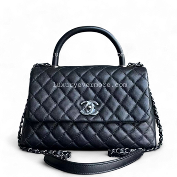 Chanel Coco Handle - Caviar Medium Quilted Black Ruthenium Sivler Hardware Series 22