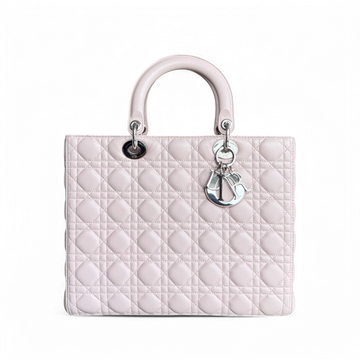Dior Lady Large - Cannage Lambskin Light Pink Silver Hardware