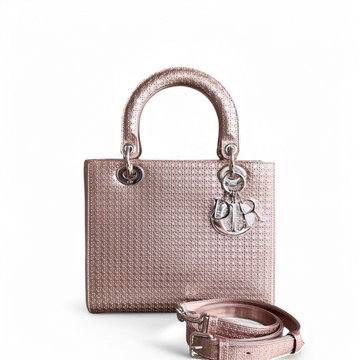 Dior Lady Medium - Cannage Calfskin Metallic Rose Gold Gold Hardware