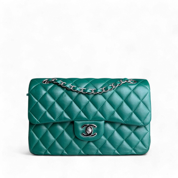Chanel Classic Flap Small - Lambskin 23CM Quilted  Double Flap Dark Green Silver Hardware Series 25